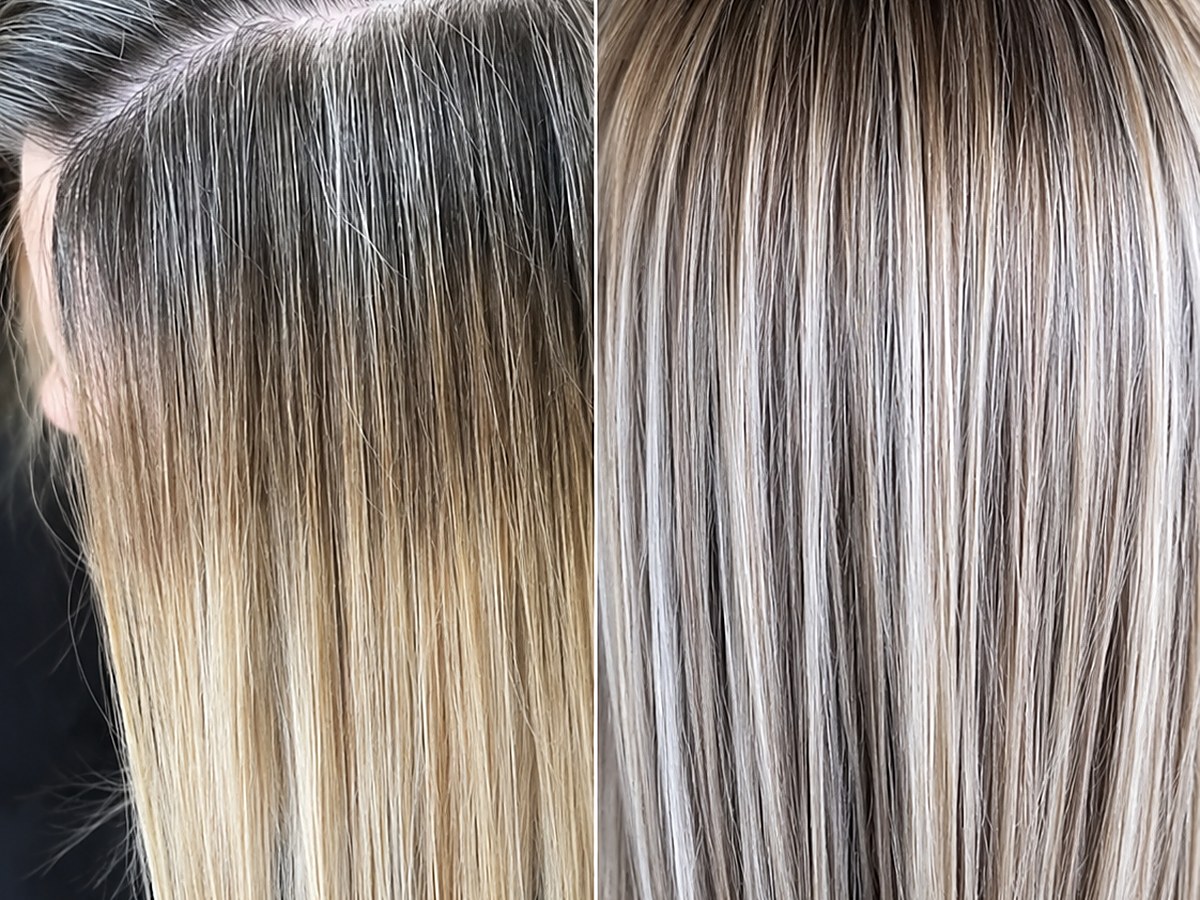 Gray coverage with professional ammonia-free color at Touchée Organic Salon, Juno Beach