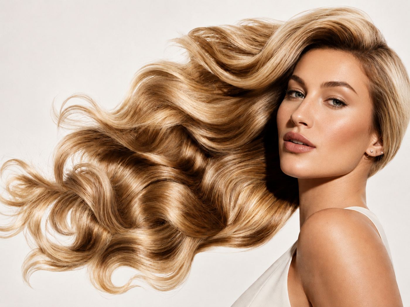 Long blonde hair in Florida light, colored in Juno Beach